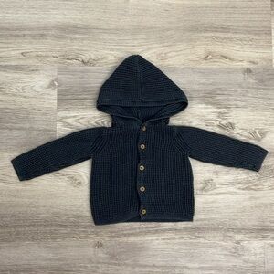 Carter's Navy Blue 100% Cotton Knit Hooded Cardigan Sweater Size 12 Months